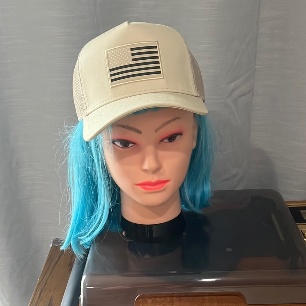 Beige Cap With American Flag Patch - image 1